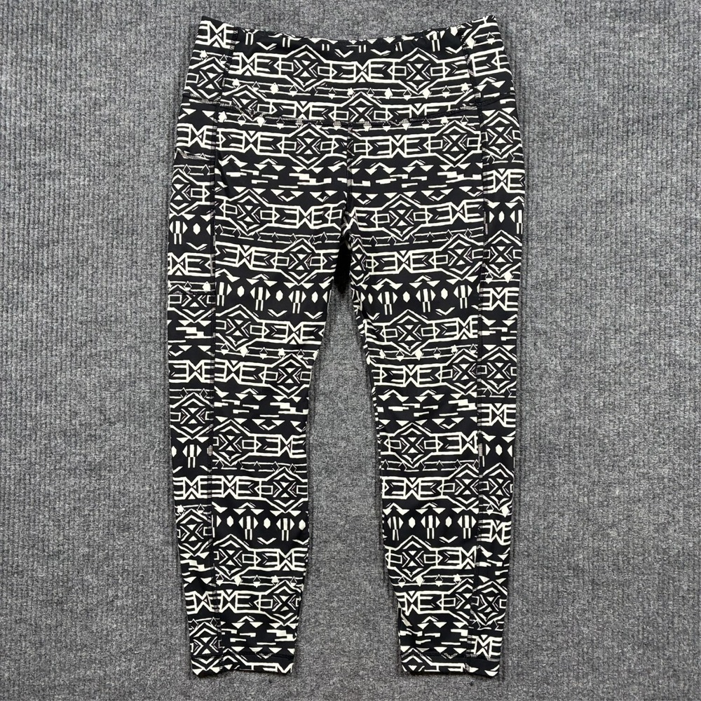 Columbia Womens Leggings XL Black White Geometric Print Stretch Activewear Pants
